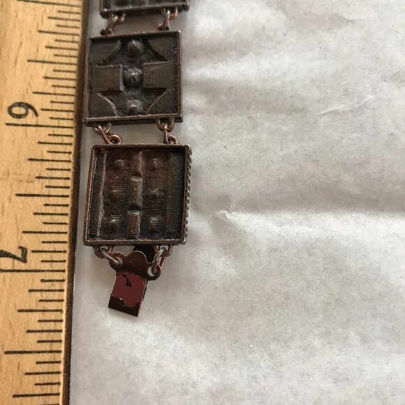 Vintage Copper Tile Link Bracelet w/Faceted Stones - 7" Long - Picture 10 of 16